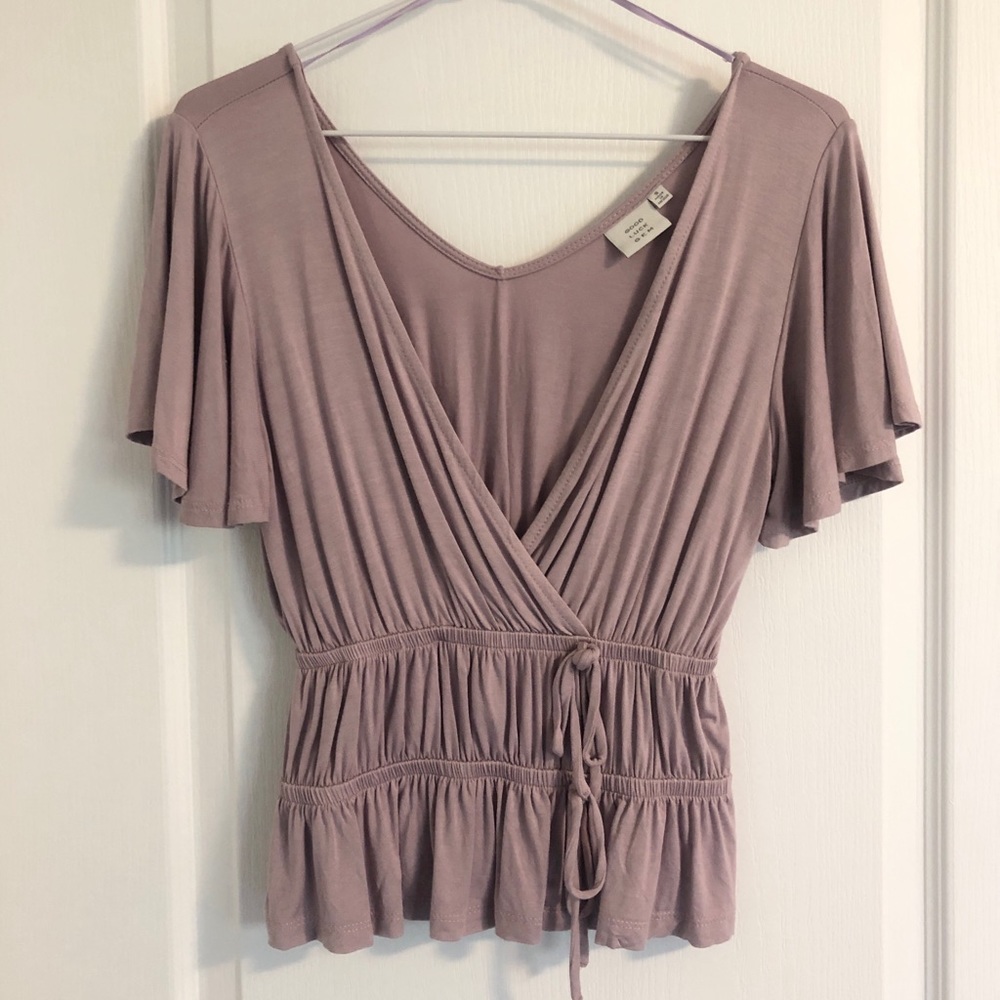 Good Luck Gem Lavender Wrap Front Peplum Top